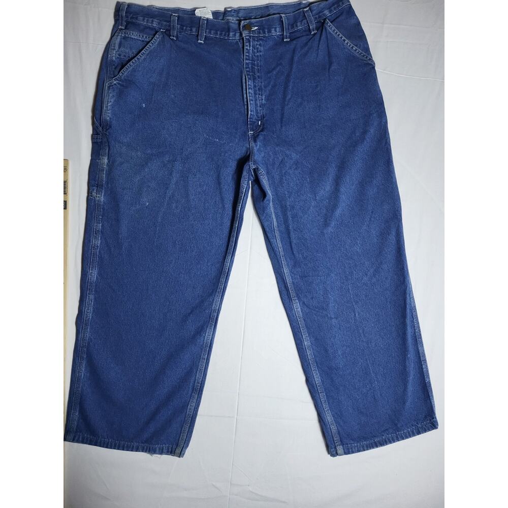Carhartt Men 44x32 Blue Work Pants Carpenter Utility Cotton Denim